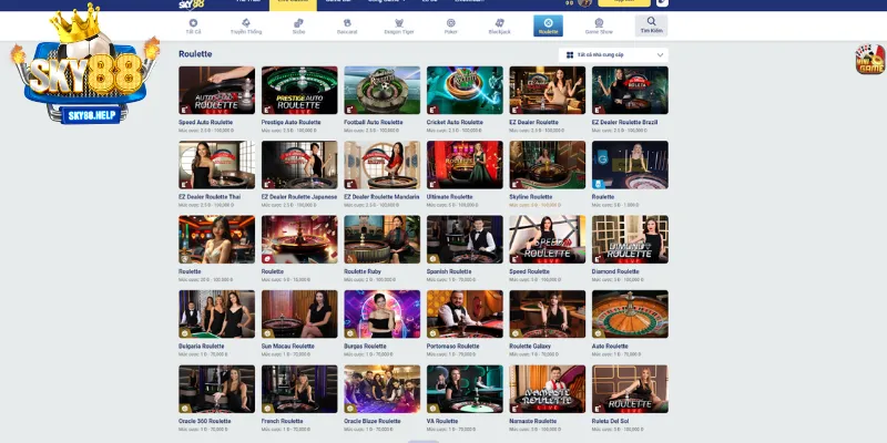 Các trò chơi nổi bật tại Casino Sky88