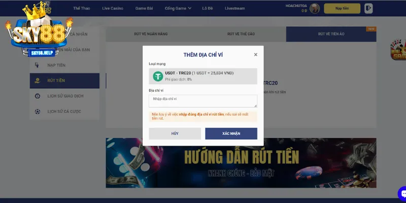 Những điều cần lưu ý khi thao tác rút tiền tại sky88